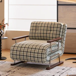 JASIWAY Checkered Sleeper Sofa – 4-in-1 Convertible Folding Chair Bed for Small Spaces